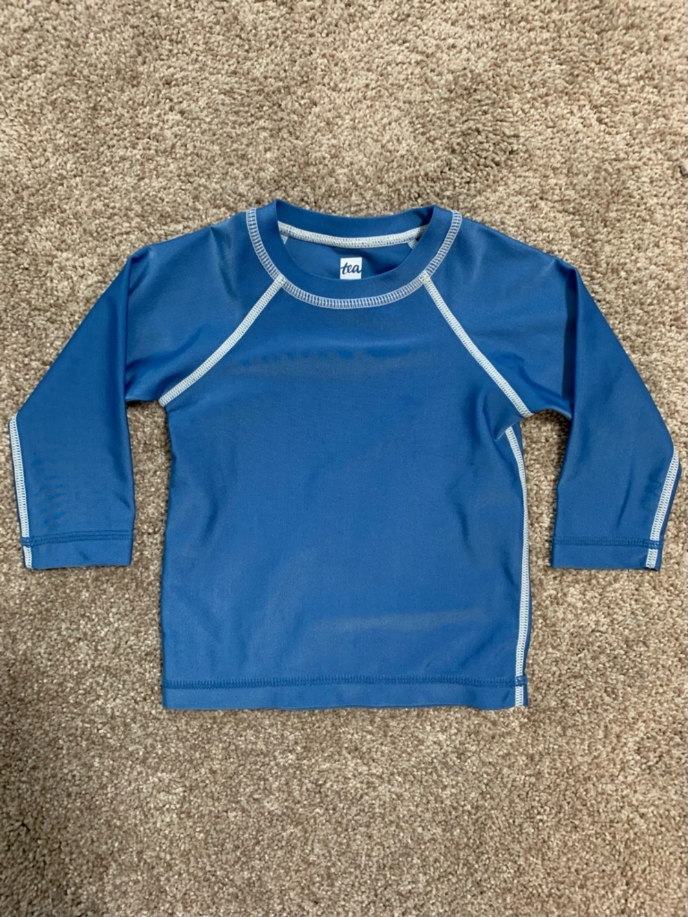 Tea Collection Blue Long Sleeve Rash Guard Swim Shirt Top UPF 50+ 6-9 Months EUC
